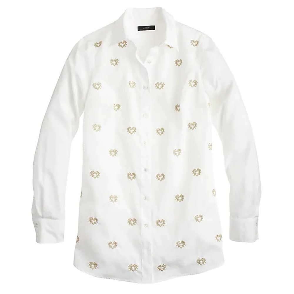 NWT J. Crew Bullion Hearts Shirt White Gold 2P